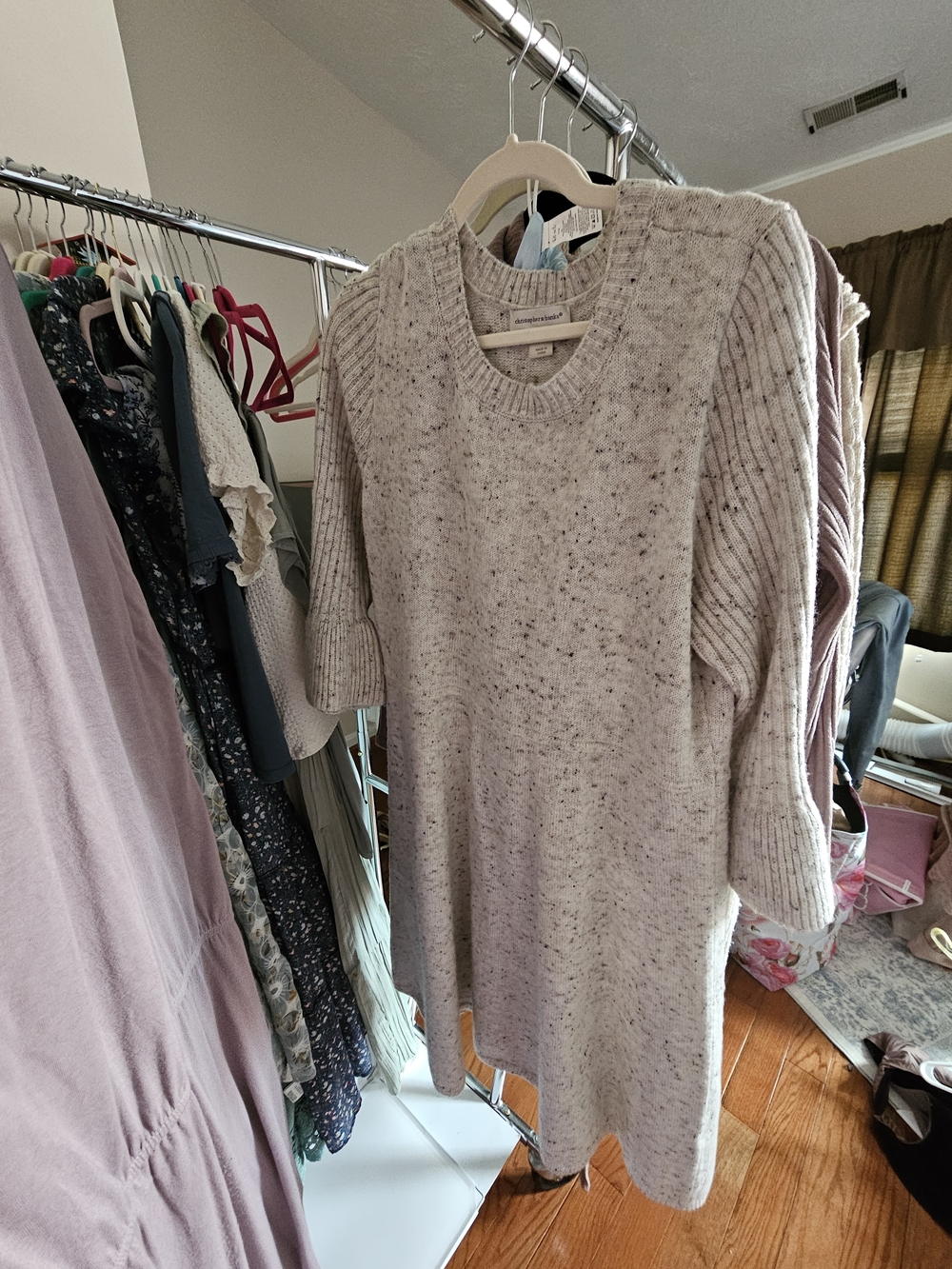 Christopher & Banks Cream Speckled Knit Crewneck Sweater